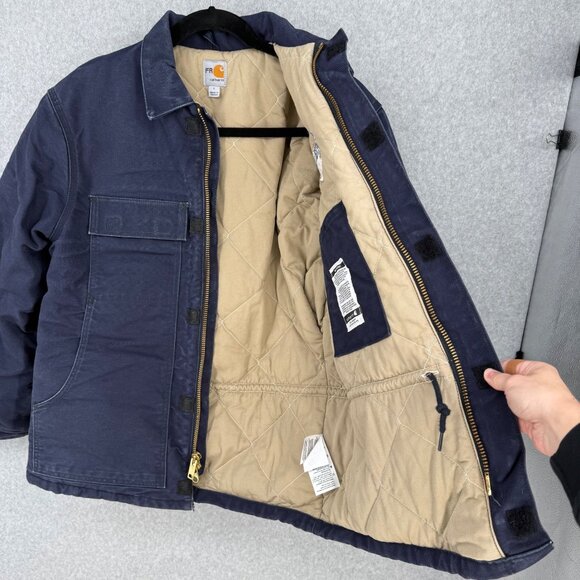 Carhartt Flame Resistant Duck Traditional Coat Size L Navy Quilt Lined 3 Warmest - Picture 8 of 16
